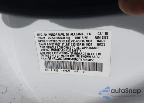 2010 Honda Odyssey Ex-L from USA, damaged, VIN 5FNRL3H70AB054063